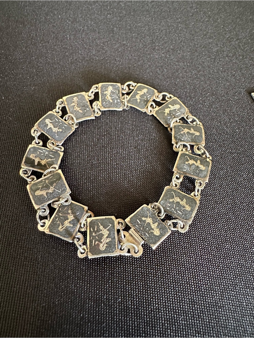 Vintage Siam Sterling Silver Niello Link Bracelet